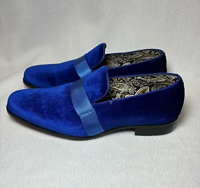 Mens Royal Blue Velvet Formal Dress Loafers Shoes W/ Ribbon After Midnight 6660 • $65