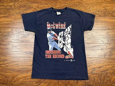 Vintage Mark McGwire Smashing The Record T Shirt XS Blue C6 • $12.95