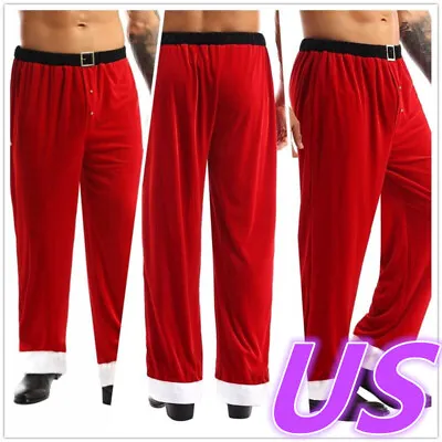 US Men Red Velvet Pants Christmas Santa Claus Cosplay Lounge Long Pants Trouser • $7.61