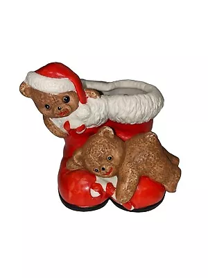 Vintage Santa Boots Planter With Christmas Bears  1988 HOUSE OF LLOYD Paint Wear • $19.50