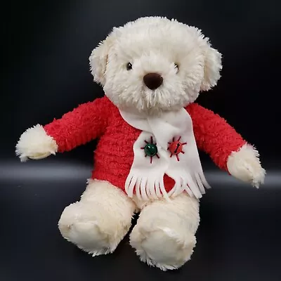 Musical Hallmark Christmas Plush Decor Teddy Bear Plays Jingle Bells Red Cream • $16.79