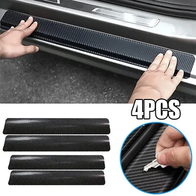 4x Black Carbon Fiber Car Door Plate Sill Scuff Cover Anti-Scratch Sticker Parts • $8.57