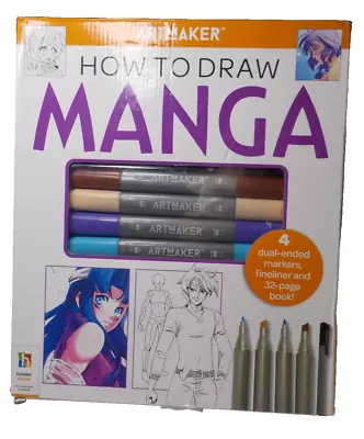 ArtMaker HOW TO DRAW MANGA: 4 Dual-Ended Manga Markers Fineliner 32 Page Book! • $9.99