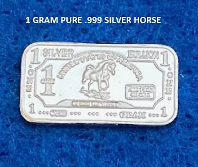 $3.75 • Buy HORSE- 1 GRAM GR G .999 Fine Pure Solid Silver Bullion Bar!