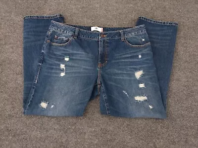 CABI Boyfriend Jeans Women's 16 Denim 100% BF Zip Distressed Fade Pants 4152 • $25
