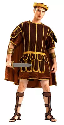 Roman Senator 3 Pc Brown Velveteen & Gold Tunic Cape & Headpiece Historical Garb • $59.98