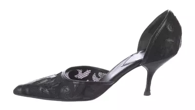 New In Box~MIU MIU~Lace Pattern Leather Trim D'Orsay Pumps~Black 37.5 (like 38) • $219.99