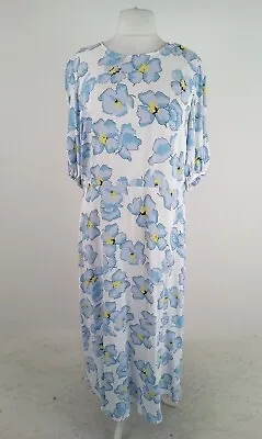 M&S Dress White Blue Floral Print Half Sleeve Maxi Dress NEW F2 • £9.99