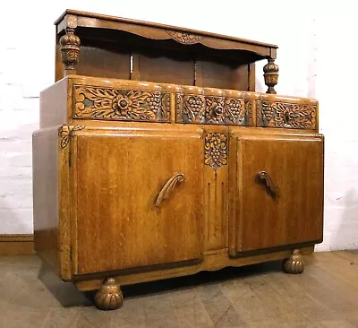 Antique BRENNER Bulbous Carved Oak Sideboard - Buffet Dresser - Side Cabinet • £295