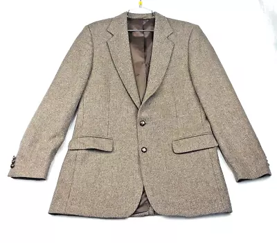 Haggar Sport Coat Blazer Suit Jacket 40L Tweed Wool Brown Herringbone FREE TIE* • $42.87