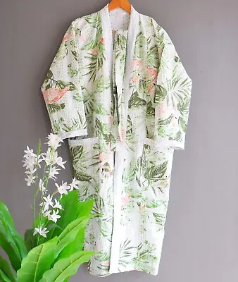 $70.39 • Buy Indian Handmade Pure Cotton Casual Kantha Kimono Long Dress Winter Special Robes