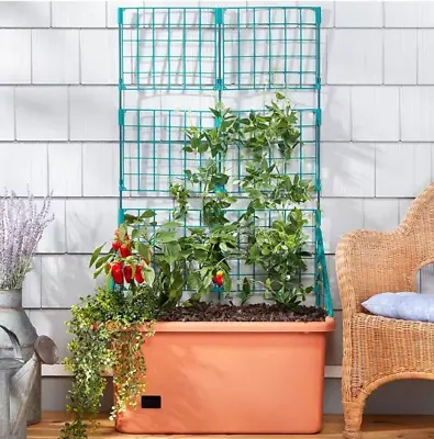 The Lakeside Collection Self Watering Vegetable Planter Box With Trellis On Whee • $43.32
