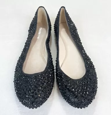 Gianni Bini Sz 7.5M Studded Black Shiny Leather Lined Flats Shoes • $28
