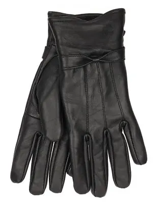 Ladies Leather Gloves Black With Bow Design Smart Sheep Skin Warm Winter S/M M/L • £12.99
