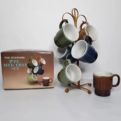 Vintage Fine Stoneware 7 Piece Mug Tree Set Stackable Japan 1984 • £33.77