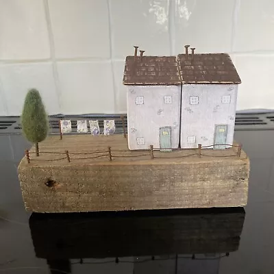£14.99 • Buy Wooden Cottage Coastal Art Driftwood Houses Ornament By Tildys Room