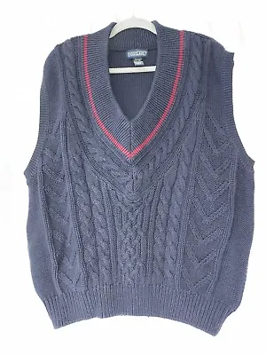 Vintage Lands End Men Cable Knit Sweater Vest Large 46-48 Tennis Cricket • $48.50