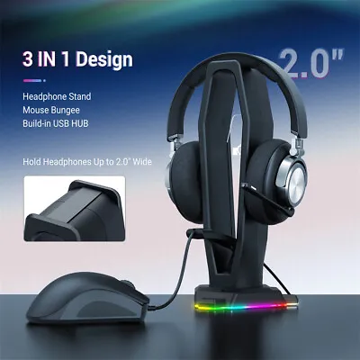 $32.99 • Buy PC Gaming Headset Headphone Stand Display Hook Hanger Holder+ USB 2.0 Type C Hub