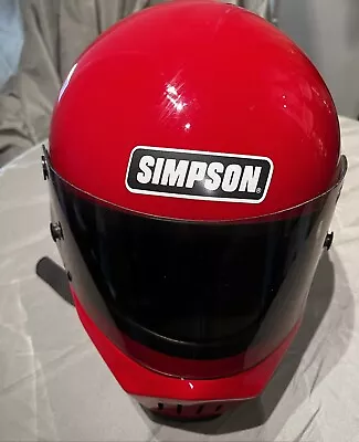 Vintage Simpson Bandit Red Motorcycle Racing Helmet With # Smok Shields • $165