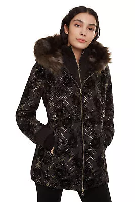 $139.26 • Buy Desigual Black & Gold Padded Eylau Coat Faux Fur Collar 36-46 UK 8-18 RRP£184