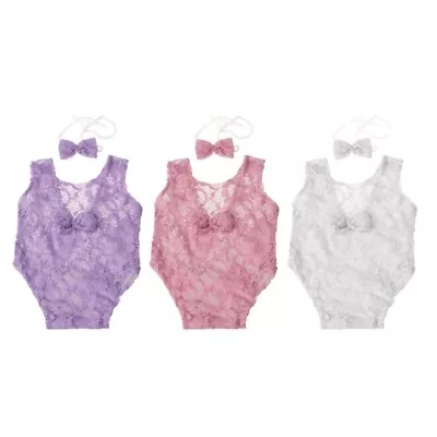 Baby Lace Romper+Headband Set Photography Props Bodysuit Jumpsuit • $17.62