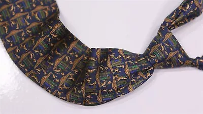 Salvatore Ferragamo Blue/Brown Books Elephant Lion Silk Necktie Tie • $20