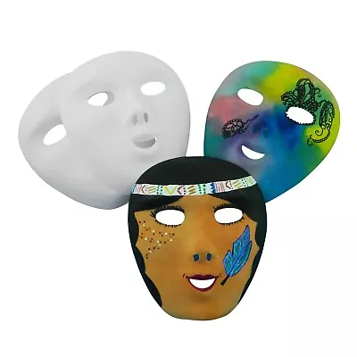 General Crafts | Flocked Children's Masks | Pack Of 6 | Plain White To Decorate • £6.99