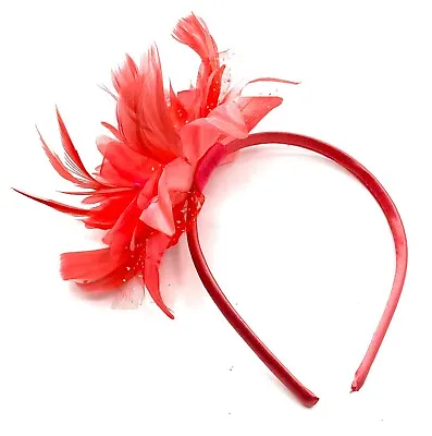 £6.45 • Buy Ladies Coral Feather Aliceband Fascinator Races Ascot Weddings Headband