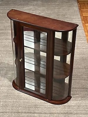 Wood Curio Cabinet Bombay Company Curved Bent Glass -  Mirrored 3 Shelf Display • $250