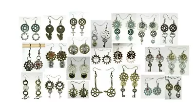 Steampunk Earrings Gears Nickel Free Dangle Hooks Metallic Jewelry Handmade Punk • $4.98