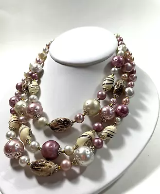 Vintage 1960s  Elegant Statement Beaded Necklace Faux Baroque Pearls Japan • $16.99