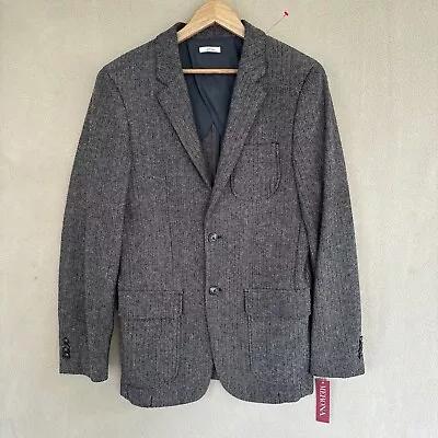 Men’s Small Merona Tweed Herringbone Coat Jacket Pockets Blazer Gray Warm • $20