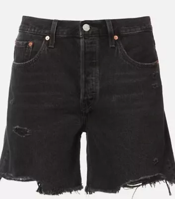 Levi’s 501 High Rise Mid-Thigh Women's Black Distressed Shorts. Waist 30”. VGC • £9.90