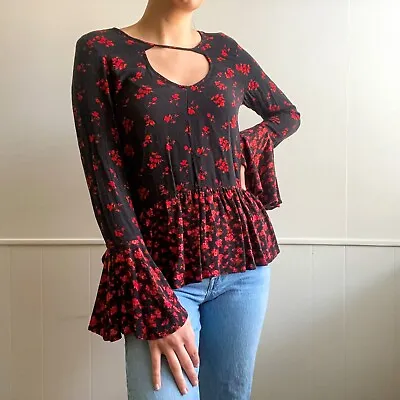 MOSSIMO | Floral Long Bell Sleeve Peplum Top Womens Small • $9