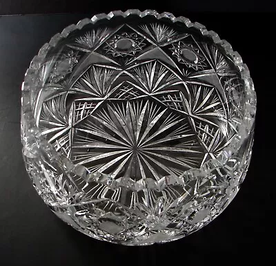 Vintage Bohemian Hand Cut Crystal Large Bowl Centerpiece Czechoslovakia 9  1950s • $125