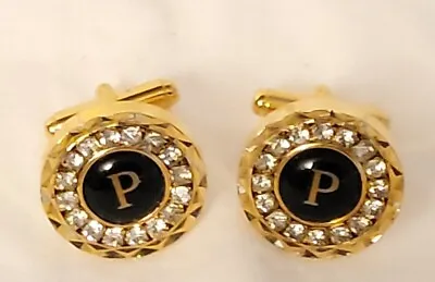 -P Monogram Initial Letter Font Goldtone Rhinestone ACCENTS Cuff Links • $32