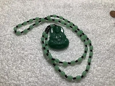 Vintage Jade Beaded Necklace With Carved Buddha  • $14