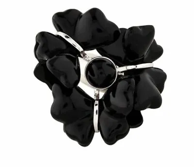 $1485 Lalique Fleur De Papillon Black Butterfly Crystal Silver Ring Mint In Box • £371.22