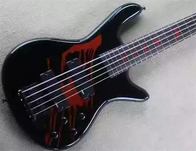 Factory Customized Black 5 Strings Electric Bass Guitar Red Block Inlays • $324