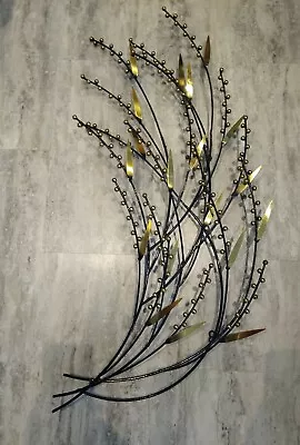 Vtg C JERE Brass Berries Leaves Branch Metal Wall Art Sculpture Pussy Willow MCM • $599