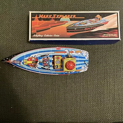 Vintage 1996 Tin Wind-Up Mars Explorer Toy Spaceship/Boat - Still In Box • $18