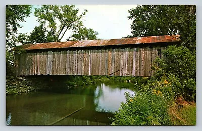 Vermont Old Covered Bridge Over Trout River Vintage Postcard A49 • $3.95