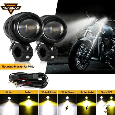$94.98 • Buy AUXBEAM Motorcycle 6Modes LED Auxiliary Fog Driving Running Lights White/Amber