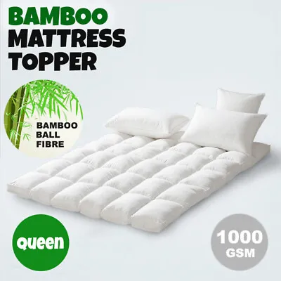 $64 • Buy Queen Size-Luxury Bamboo Ball Fibre Blend Pillowtop Mattress Topper / Protector