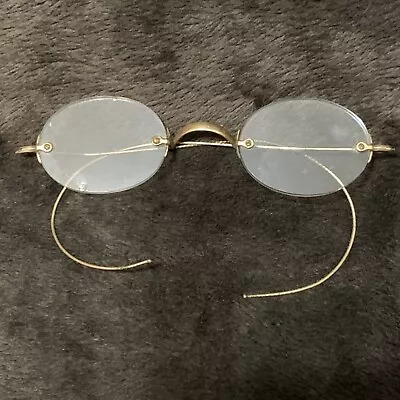 Antique 1890s Eyeglasses Wire Rim Glasses Spectacles Oval Lenses (Gold?) By Gray • $19.99