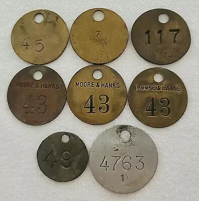 Lot Of 8 Early Coal Miners Brass Numbet Tags Tokens Tool Pit Check Time  • $0.99