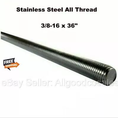 Stainless Steel Threaded Rod 3/8-16 X 36   All Thread  Grade 18-8  3 Ft. Length • $19.97