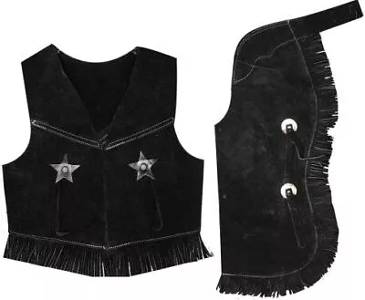 Childrens Black Or Brown Suede Leather Western Vest & Chaps Set • $42.99