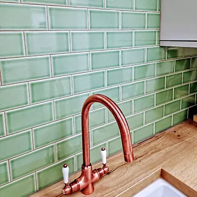 £3 • Buy TILE SAMPLES: Pimlico Lime Green Crackle Glazed Wall Tiles 7.5 X 15cm