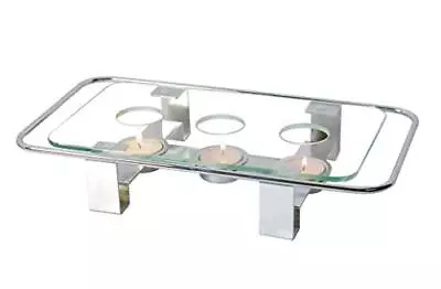 Newlineny Chrome Plated Glass Dish Warmer Rectangular Glasstop 3 Holes Tea Light • $47.79